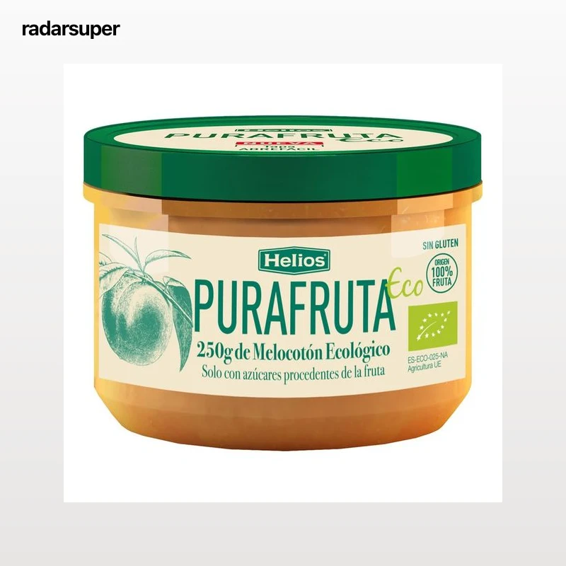 HELIOS Puré de melocotón ecológico, con azúcares procedentes de fruta 250 g.