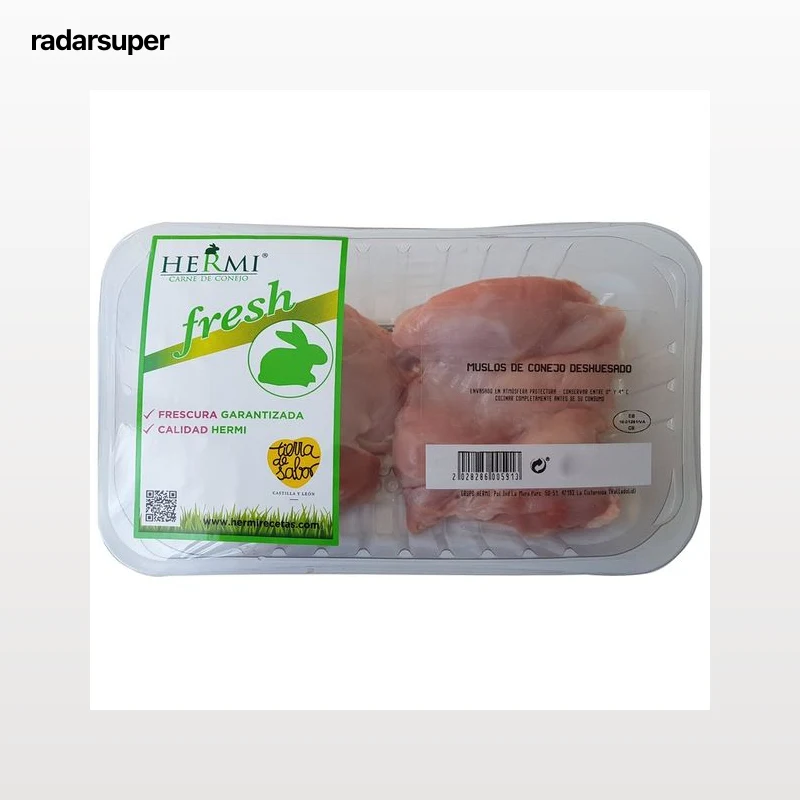 HERMI Bandeja con muslos de conejo joven deshuesados.