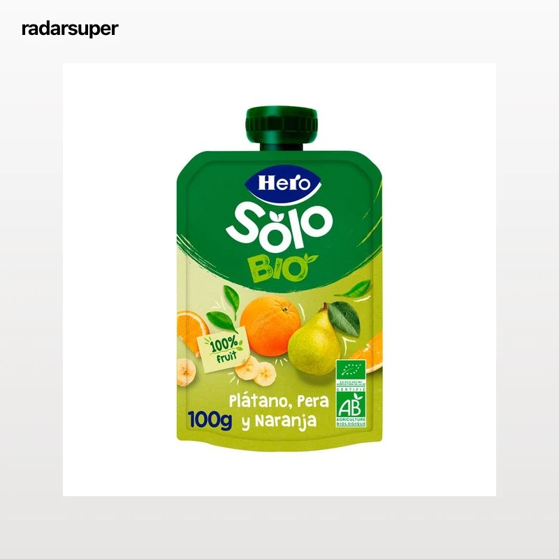 HERO Solo bio Bolsita de fruta (plátano, pera y naranja), ecológicaa partir de 4 meses 100 g.