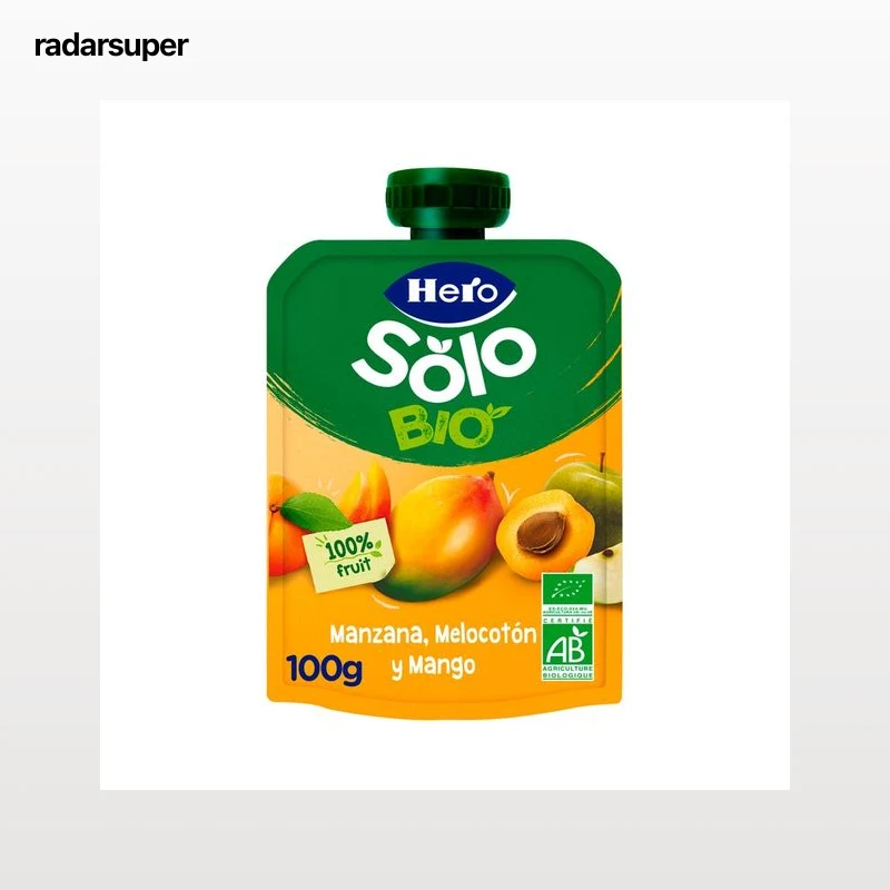 HERO Solo Bio Bolsita de manzana, melocotón y mango ecológicos, a partir de 6 meses 100 g.