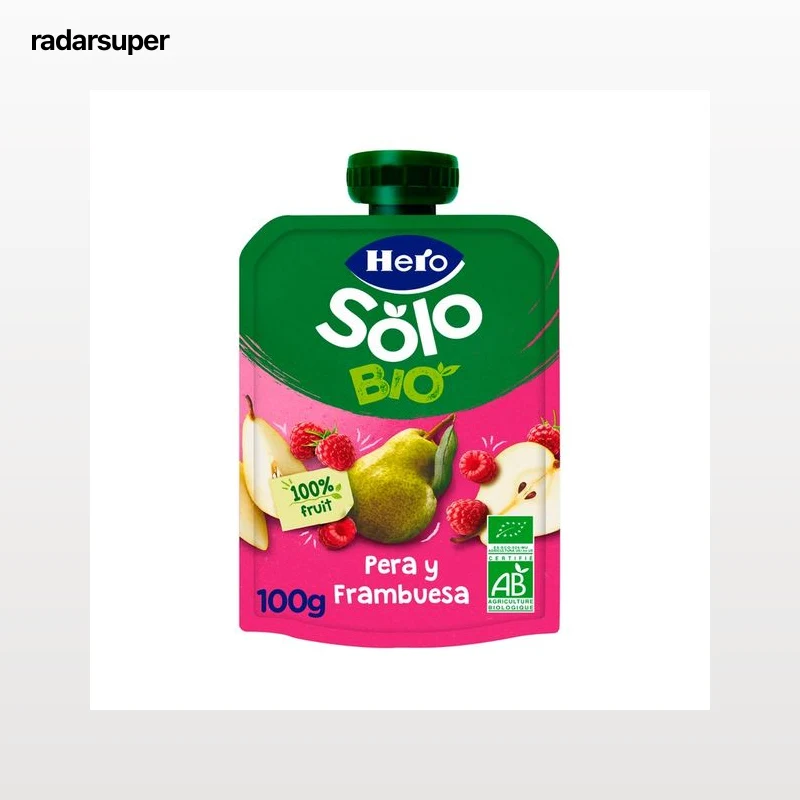 HERO Solo Bio Bolsita de pera y frambuesa ecológicas, a partir de 4 meses 100 g.