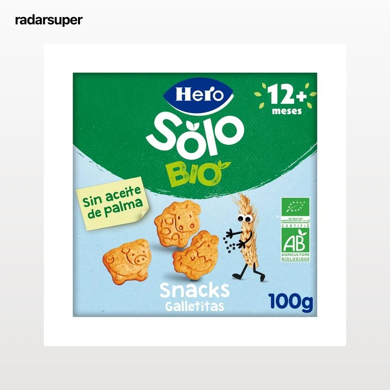 HERO Solo Bio Galletitas con forma de animales, elaboradas con cereales 100% ecológicos, a partir de 12 meses 100 g.