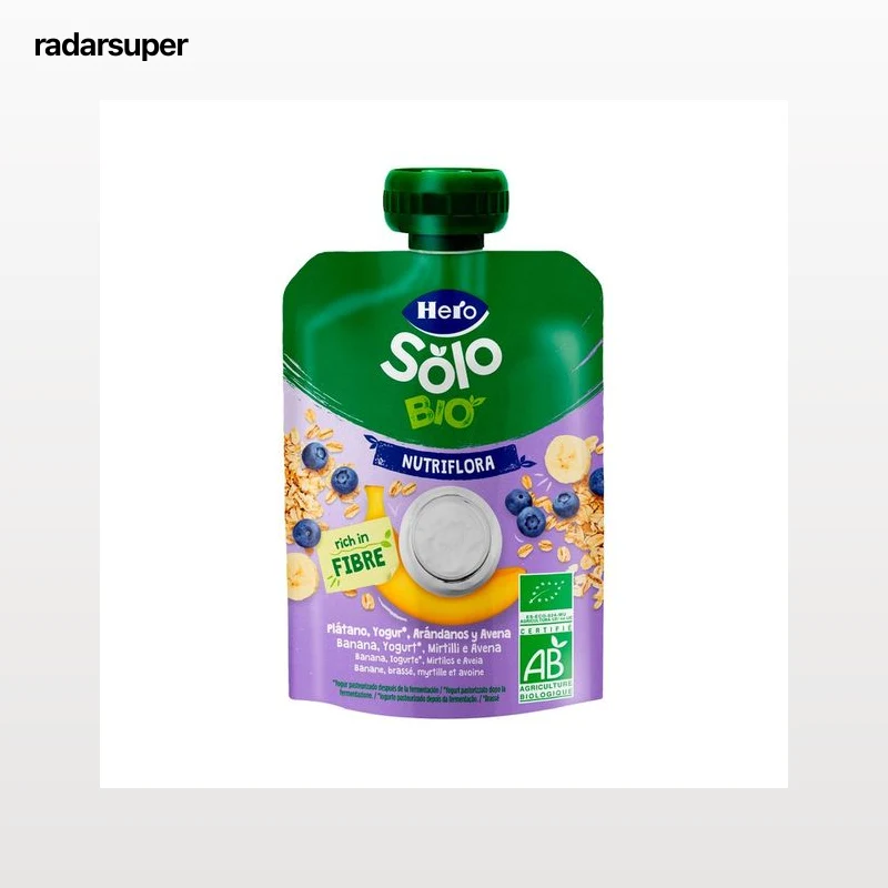 HERO Solo bio nutriflora Bolsita de yogur, avena y frutas (plátano y arándano), a paritr de 6 meses 100 g.