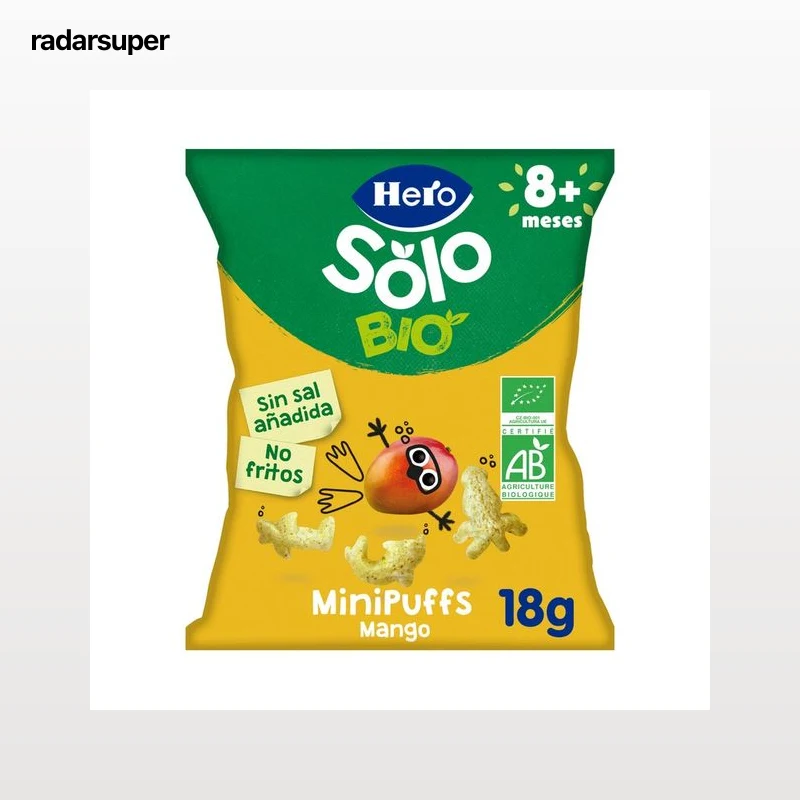 HERO Solo bio Snacks infantiles no fritos de cereales y mango ecológicos, sin sal añadida , a partir de 8 meses 18 g.
