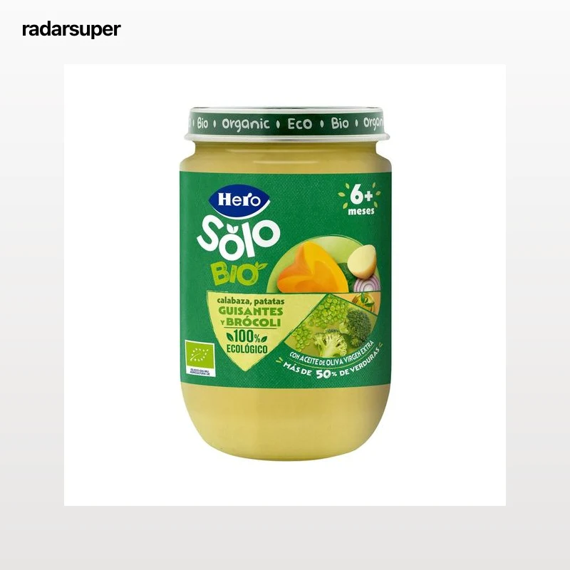 HERO Solo bio Tarrito de calabaza, patatas, guisantes y brócoli, ecológicos a partir de 6 meses 190 g.