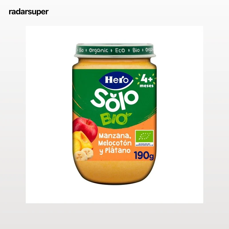 HERO Solo bio Tarrito de fruta (manzana, melocotón y plátano), ecológicas a partir de 4 meses 190 g