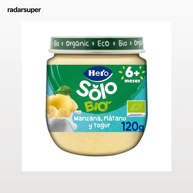 HERO Solo bio Tarrito de fruta (manzana, plátano) y yogur, ecológicos a partir de 6 meses 120 g.