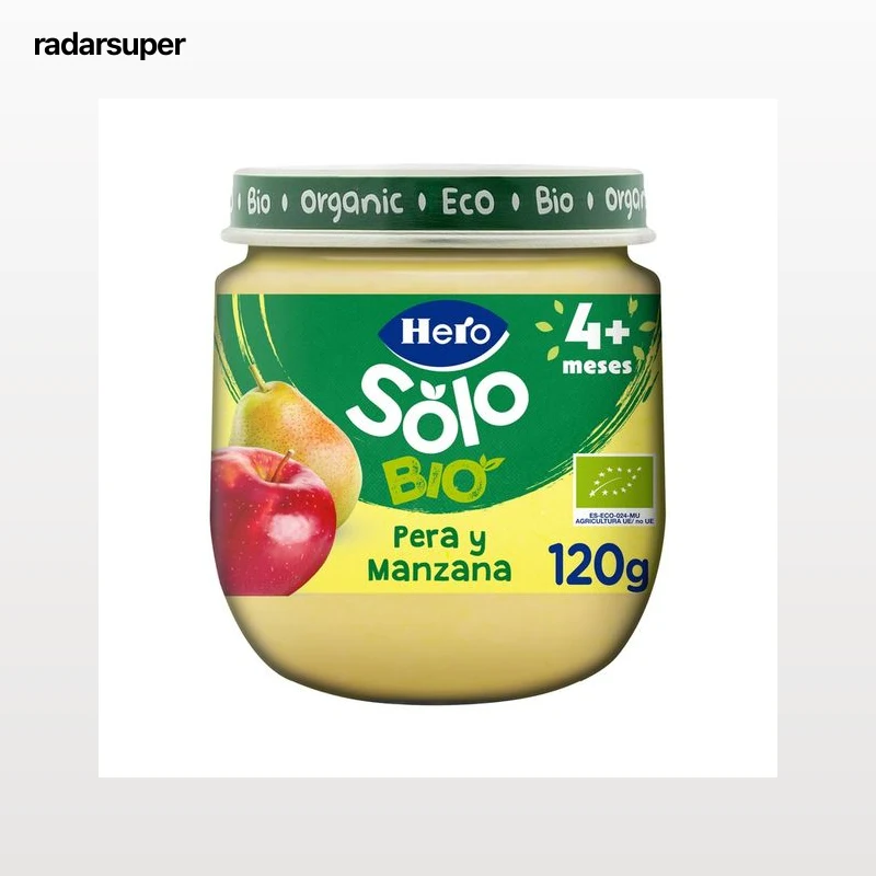 HERO Solo bio Tarrito de fruta (pera y manzana) ecológica, a partir de 4 meses 120 g.
