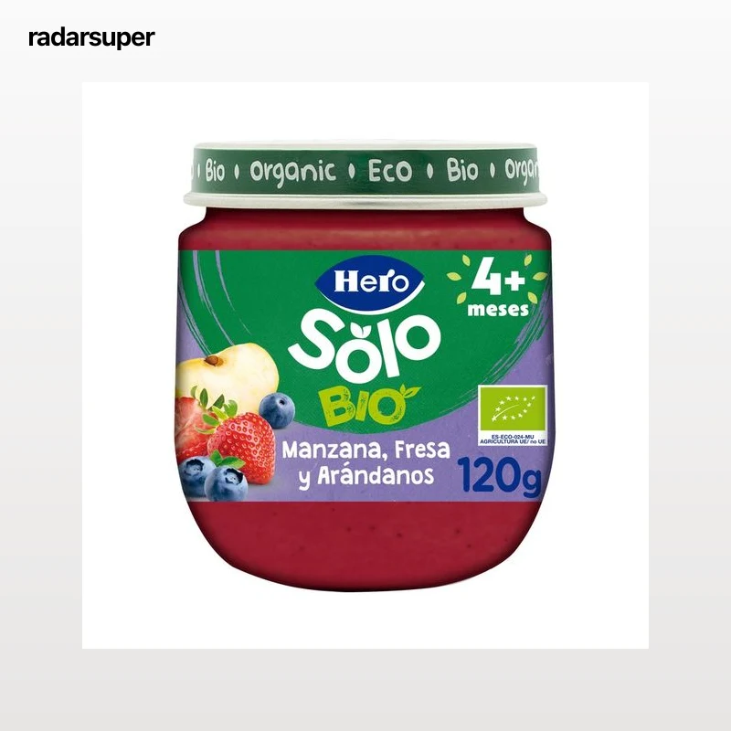 HERO Solo bio Tarrito de frutas (manzana, fresa y arándanos) ecológicas, a partir de 4 meses 120 g.