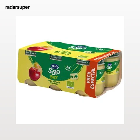 HERO Solo Bio Tarritos de fruta (pera y manzana) ecológica, a partir de 4 meses 6 x 120 g