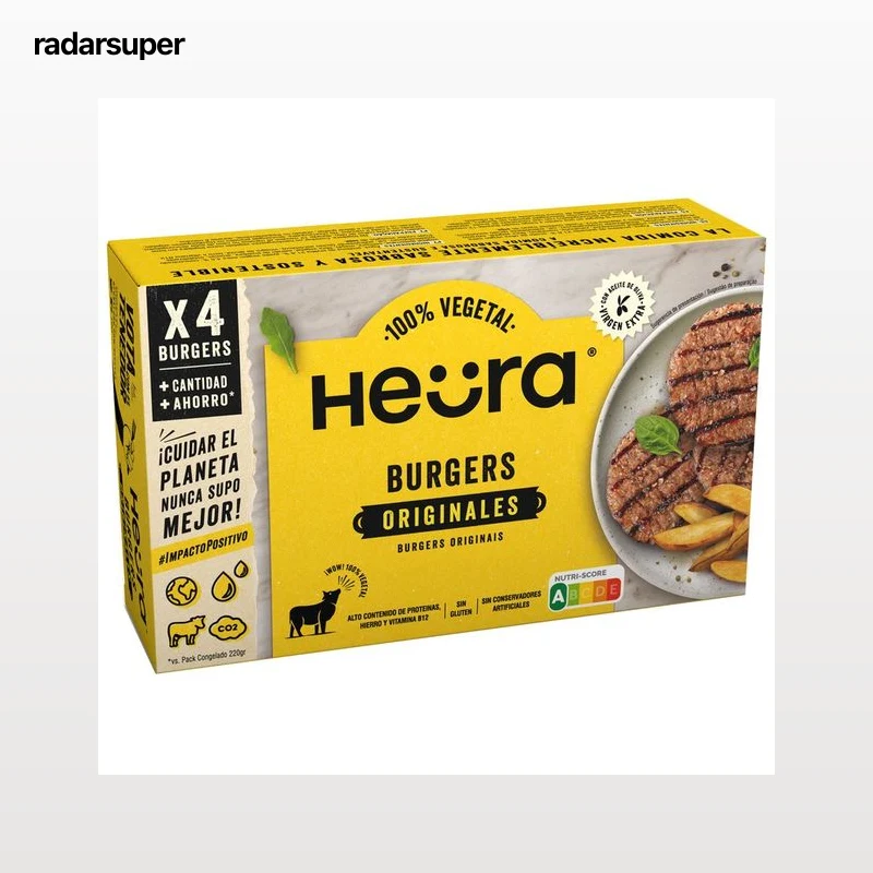 HEÜRA Burger vegetal a base de proteína de guisante y aceite de oliva virgen extra 4 x 110 g.
