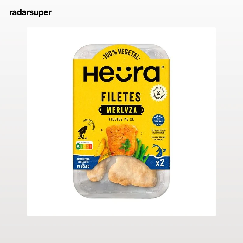 HEÜRA Filetes vegetales estilo merluza rebozada, a base de proteína de soja 160 g.