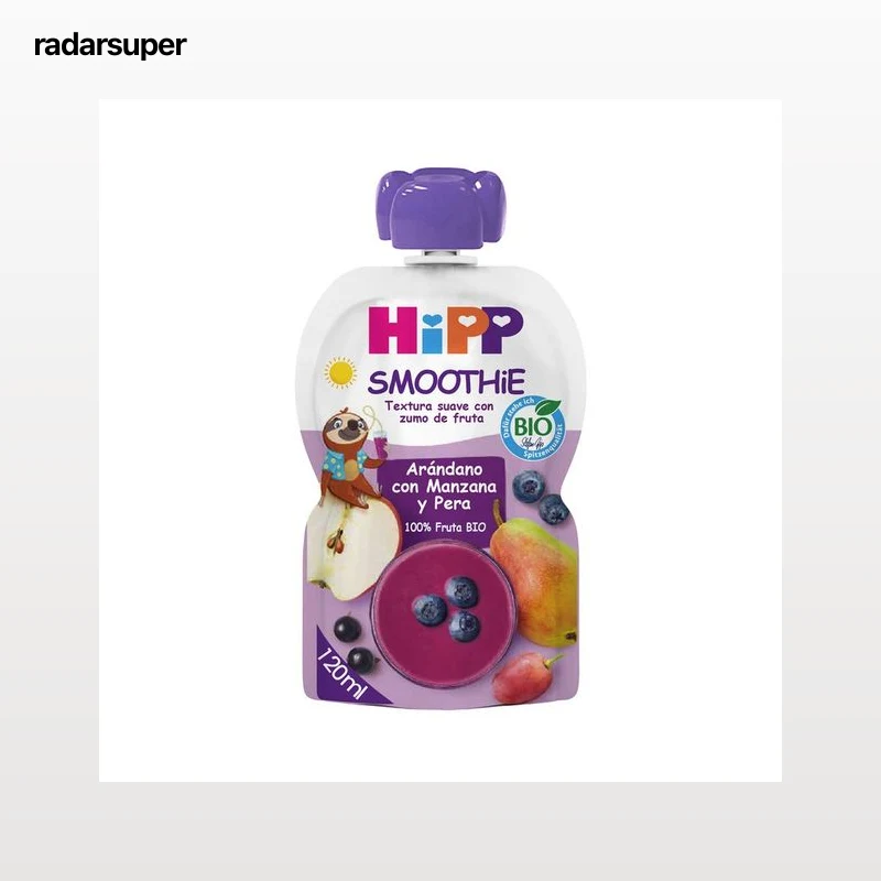 HIPP Bio Bolsita de smoothie de arándanos, con manzana y pera, ecológicas, a partir de 6 meses 120 ml.