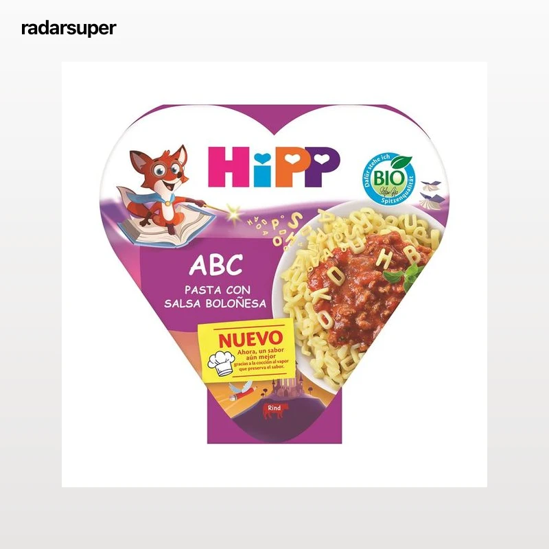 HIPP Bio Pasta de letras (ABC) a la Boloñesa, a partir de 1 año 250 g.