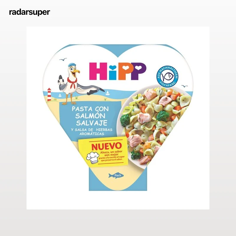 HIPP Bio Pasta con salmón salvaje y salsa de hierbas aromáticas, a partir de 1 año 250 g.