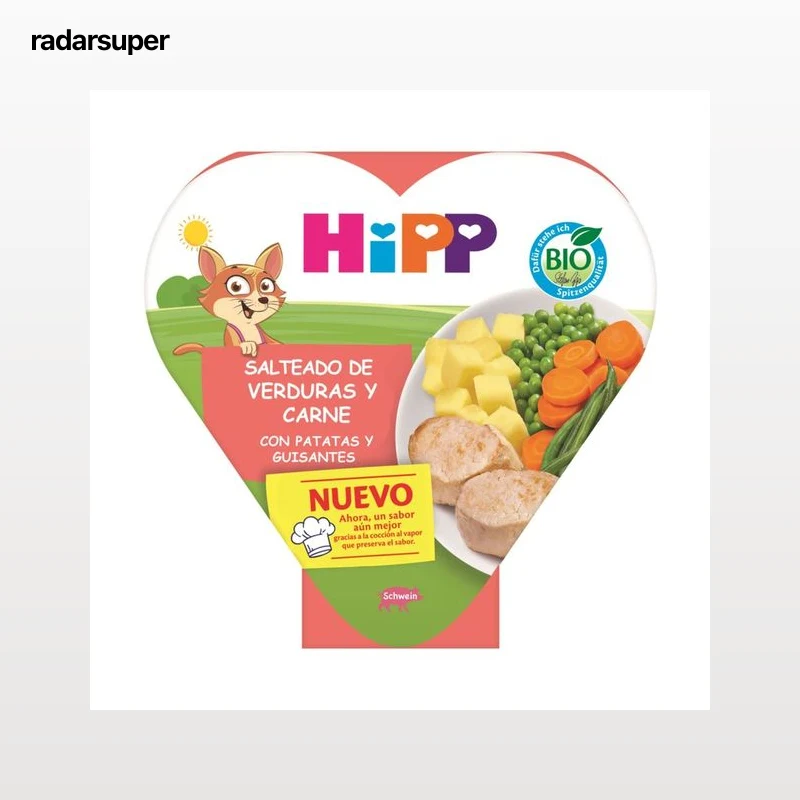 HIPP Bio Salteado de verduras y carne con patatas y guisantes, a partir de 1 año 250 g.