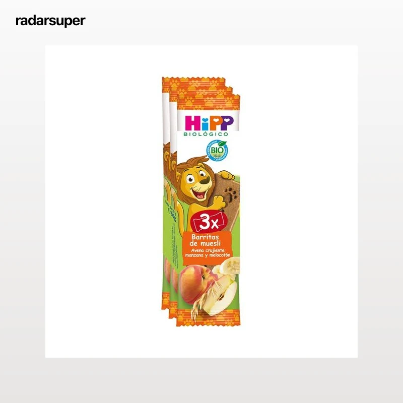 HIPP Biológico Barritas de cereales biológicos (avena) con fruta (manzana y melocotón) a partir de 12 meses 3 x 20 g.