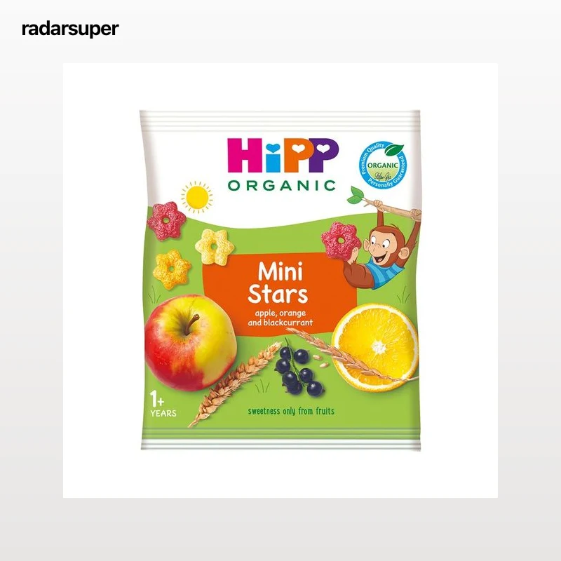 HIPP Biológico Estrellitas con frutas ecológicas (manzana, naranja y grosella negra), a partir de 1 año 30 g.