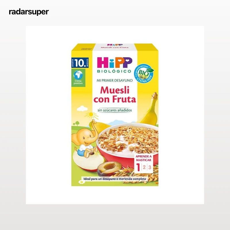 HIPP Biológico mi primer desayuno  Muesli con fruta de origen ecológico, sin azúcares añadidos, a partir de 10 meses 200 g.