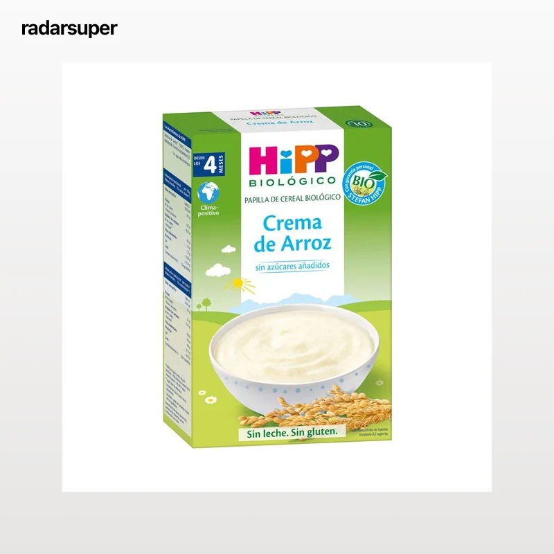 HIPP Biológico Papilla de crema de arroz de origen ecológico, sin leche, sin gluten y sin azúcares añadidos 200 g.