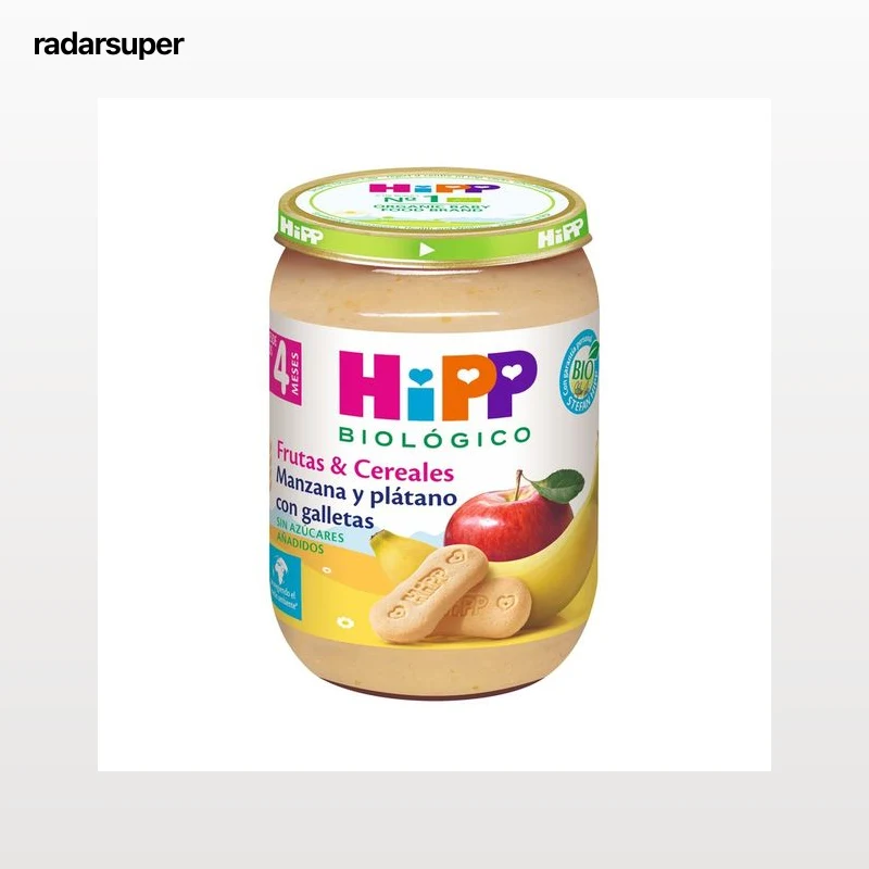 HIPP Biológico Tarrito de frutas (manzana y plátano) ecológicas con galleta, a partir de 4 meses 190 g.