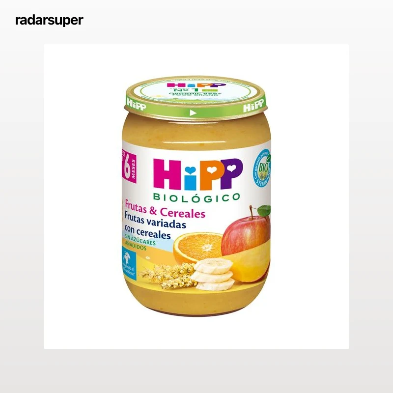 HIPP Biológico Tarrito de frutas variadas con cereales, sin azúcares añadidos, a partir de 6 meses 190 g.