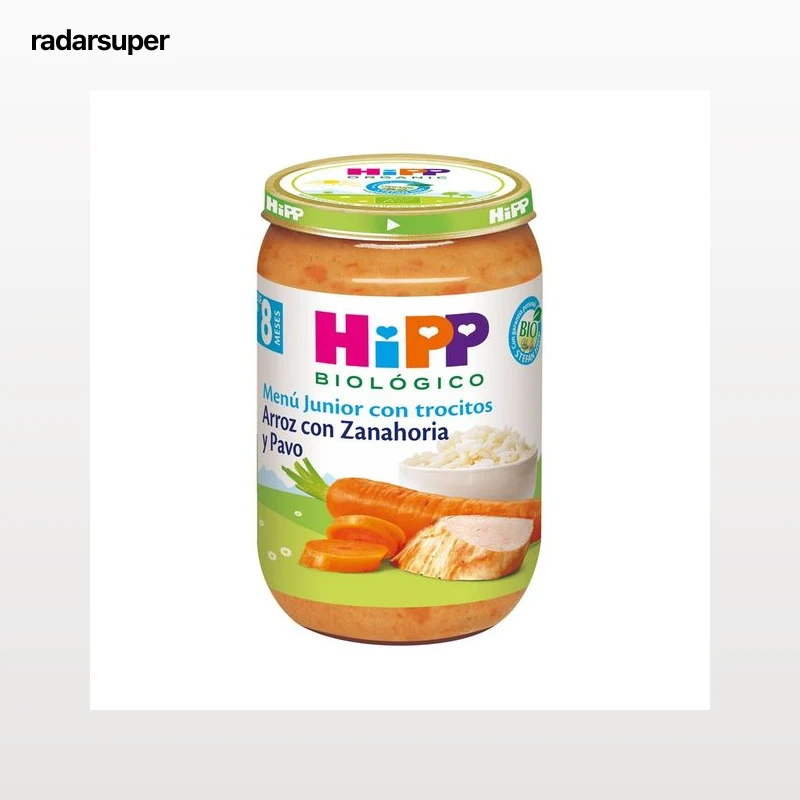 HIPP Biológico Tarrito (con trocitos) de arrroz con zanahoria y pavo, a partir de 8 meses 220 g.
