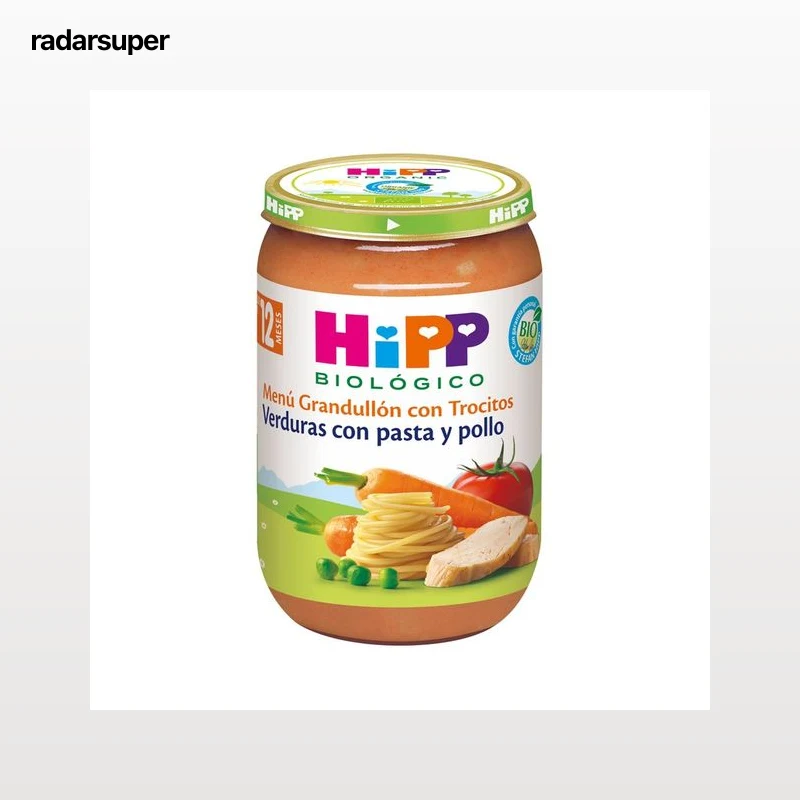 HIPP Biológico Tarrito (con trocitos) de verduras ecológicas, con pasta y pollo, partir de 12 meses 220 g.
