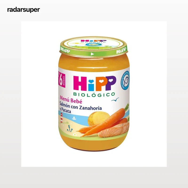 HIPP Biológico Tarrtio de salmón con zanahoria y patata ecológicas, a partir de 6 meses 190 g.