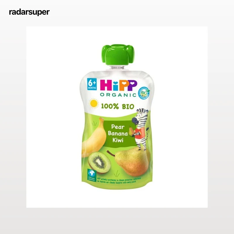 HIPP Organic Bolsita de fruta ecológico (pera, plátano y kiwi) a partir de 6 meses 100 g.