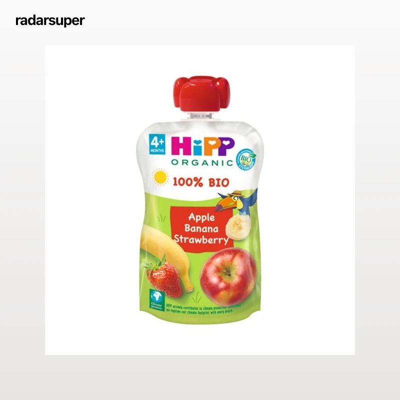 HIPP Organic Bolsita de frutas ecológicas (manzana, fresa y plátano), a partir de 4 meses 100 g.