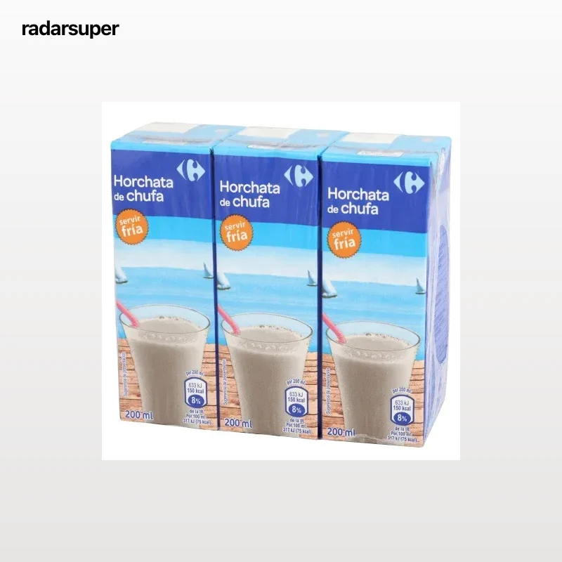 Horchata de chufa Carrefour pack de 3 briks de 200 ml.