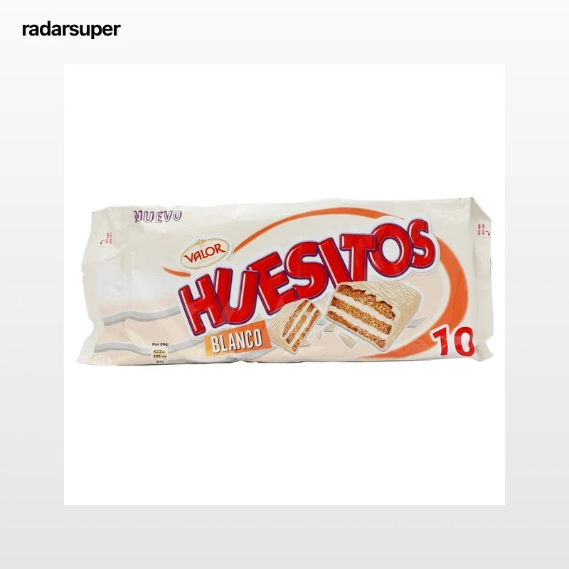 HUESITOS Barritas de chocolate blanco, crujientes y con relleno sabor nata 10 uds. 20 g.