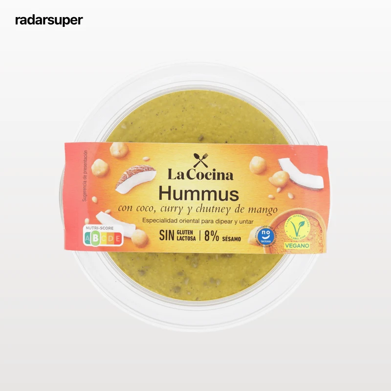 Hummus de coco chutney de mango y curry