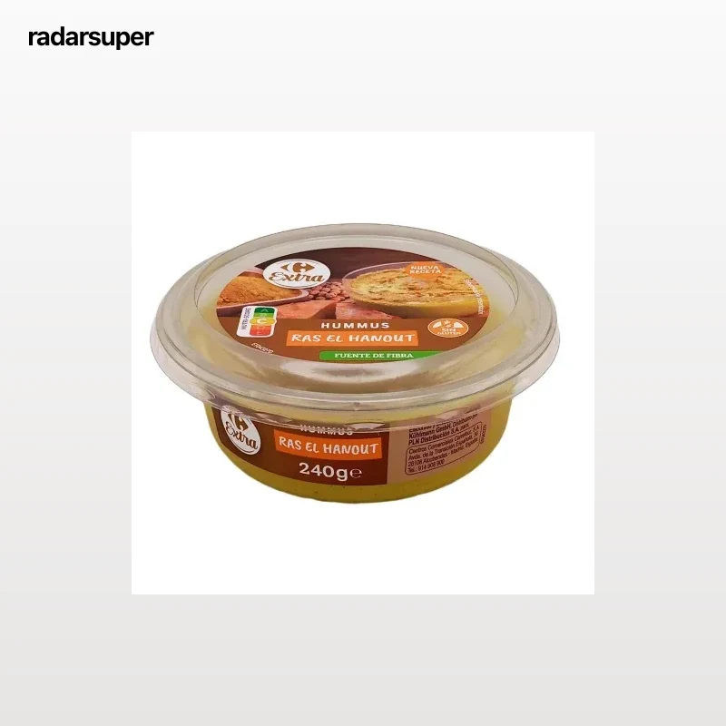 Hummus de garbanzo con especias ras el hanout Carrefour Estra sin gluten 240 g.