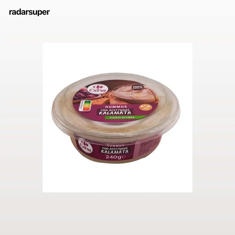 Hummus de garbanzos con aceitunas de kalamata Carrefour Extra sin gluten 240 g.