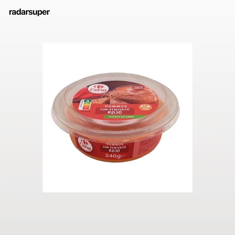 Hummus de garbanzos con pimientos rojos Carrefour Extra sin gluten 240 g.