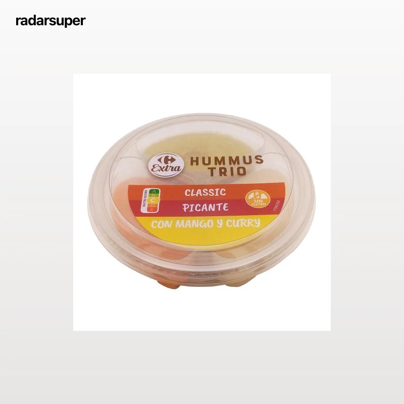 Hummus trio classic, picante, mango y curry Carrefour Extra 210 g