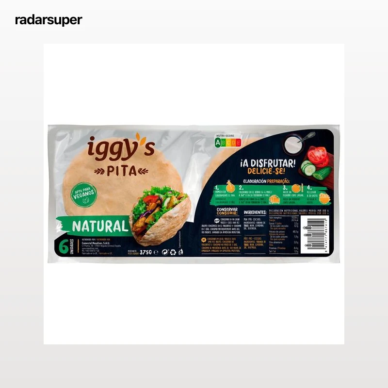 IGGY"S Pan de Pita natural, apto para veganos 6 uds.
