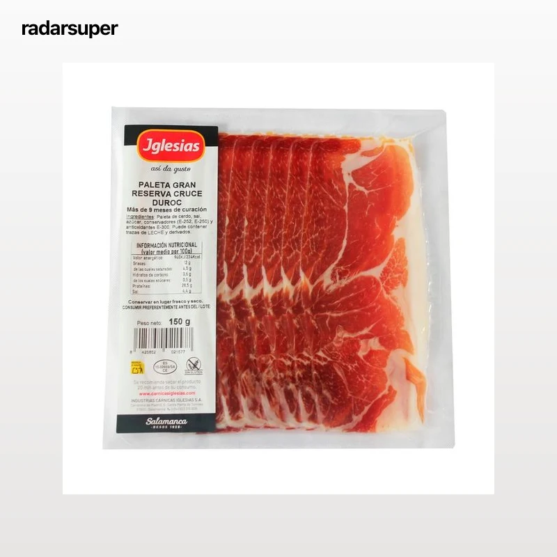 IGLESIAS Paleta gran reserva (más de 9 meses de curación), 50% cruce Duroc, cortada en lonchas 150 g.