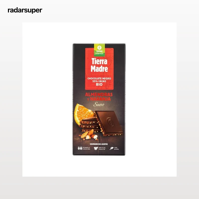 INTERMÓN OXFAM Chocolate negro 55% cacao con almendras y naranja ecológico INTERMÓN OXFAM TIERRA MADRE 100 g.