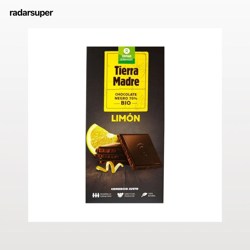 INTERMÓN OXFAM Chocolate negro, 70 % cacao con limón, ecológico INTERMÓN OXFAM TIERRA MADRE 100 g.