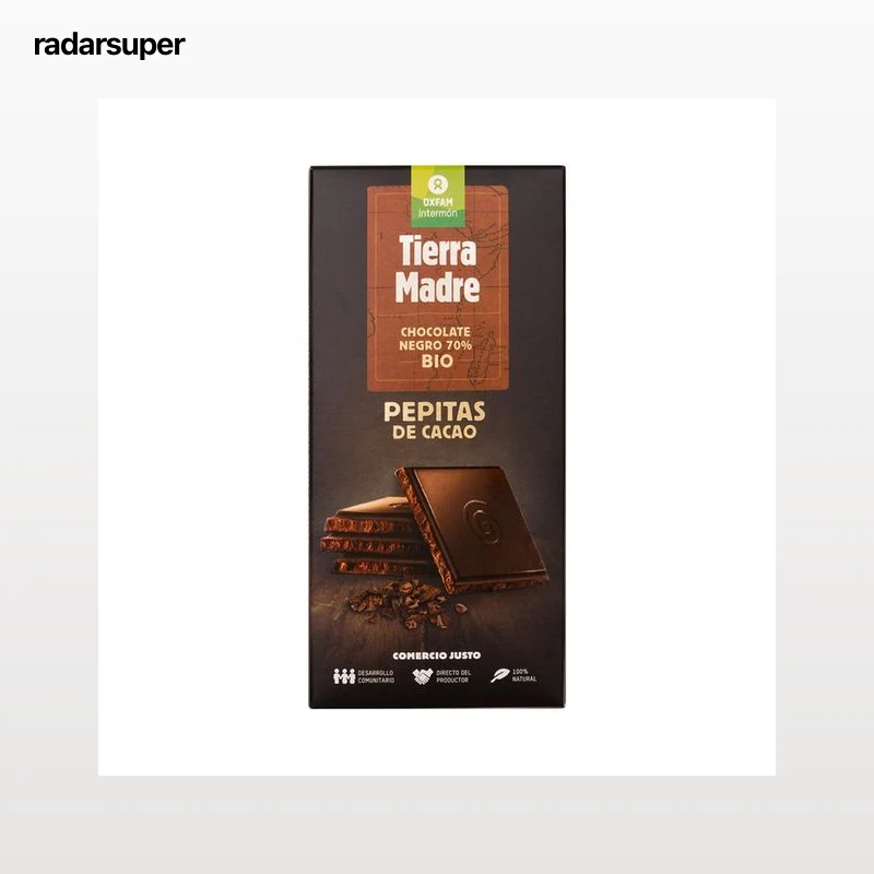 INTERMÓN OXFAM Chocolate negro 70 % cacao con pepitas de chocolate ecológico INTERMÓN OXFAM TIERRA MADRE 100 g.