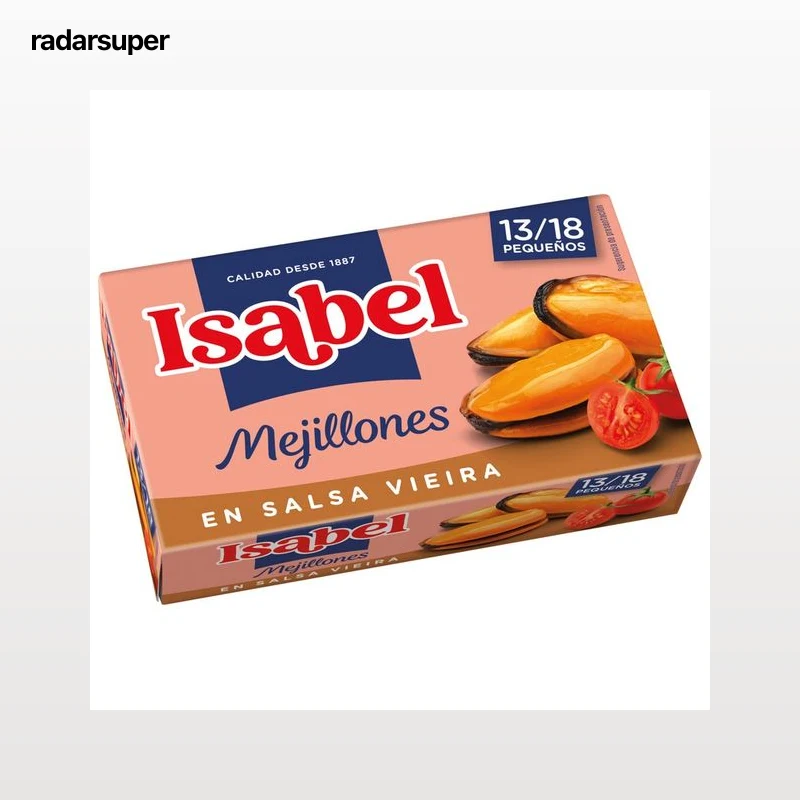 ISABEL Mejillones salsa de vieira 13/18 piezas lata de 69 g.