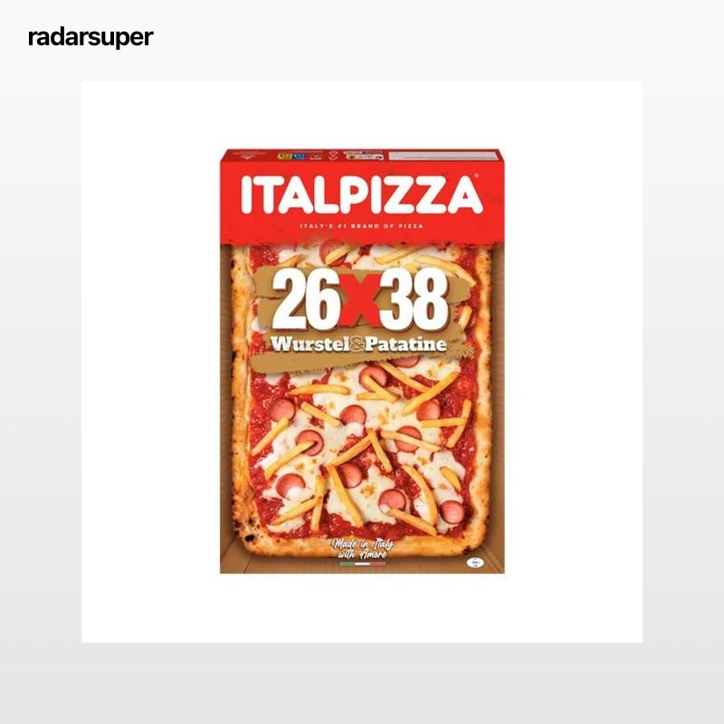 ITALPIZZA Pizza congelada de salchicha frankfurt & patatas fritas 26x38 570 g.