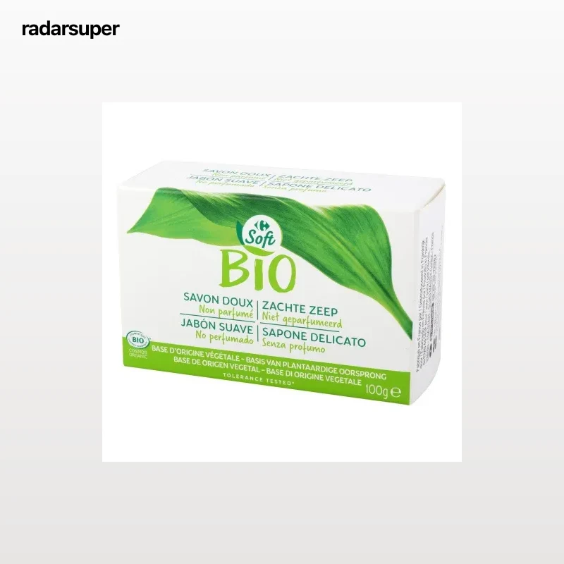 Jabón de manos en pastilla suave no perfumado ecológico Soft Bio Carrefour 100 g.