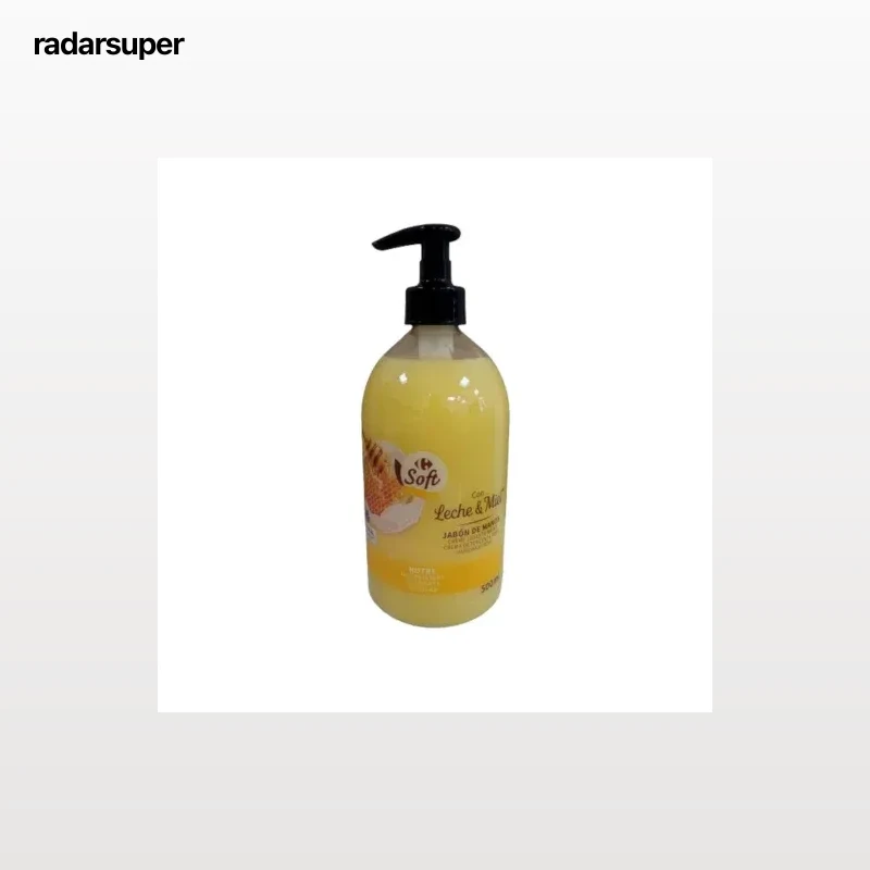 Jabón de manos leche y miel Soft Carrefour 500 ml.