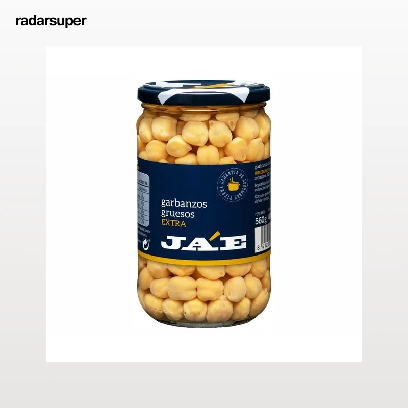 JAE Garbanzos cocidos  frasco de 500 g.