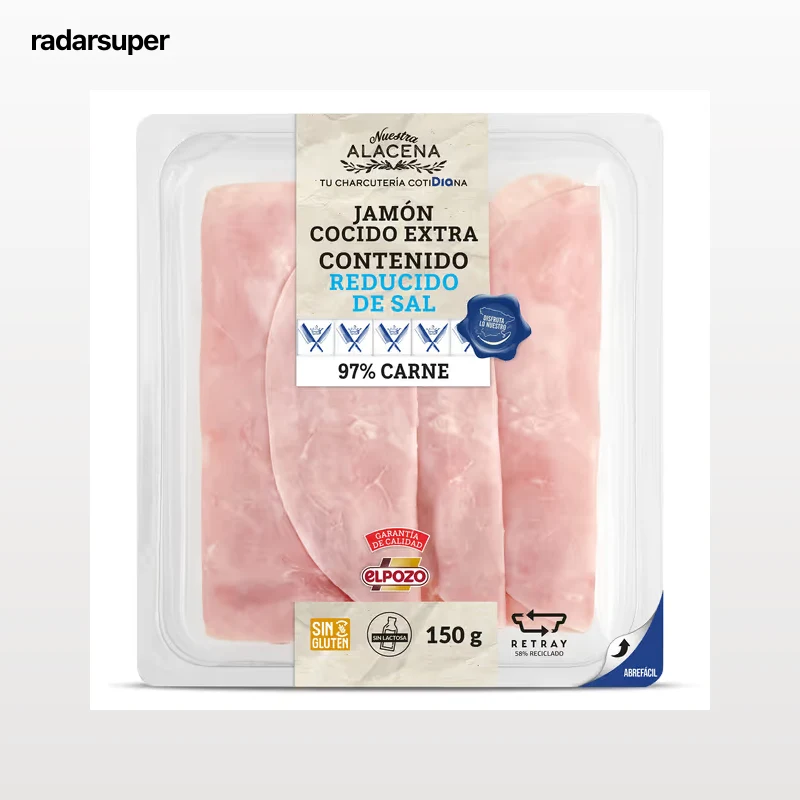 Jamón cocido 97% reducido en sal Dia Nuestra Alacena 150 g