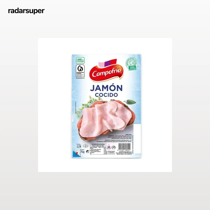 Jamón cocido en lonchas Campofrío sin gluten y sin lactosa 75 g